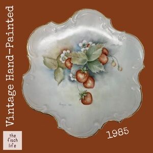 Vtg Hand Painted Plate Strawberries Gold Trim Signed Decorative Use 1985 Fruit